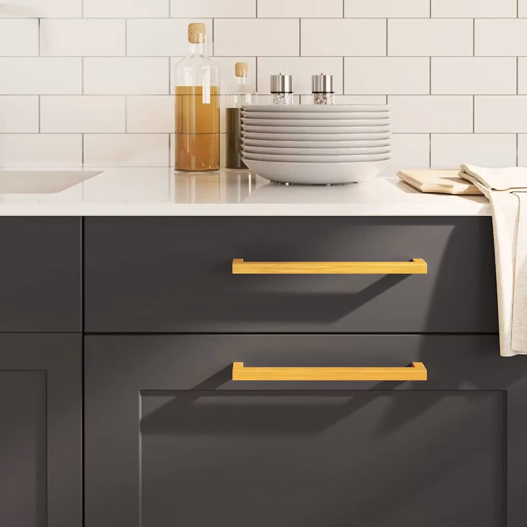 Set di 5 maniglie per mobili a barra vidaXL in acciaio inox spazzolato, colore oro, lunghezza 224 mm