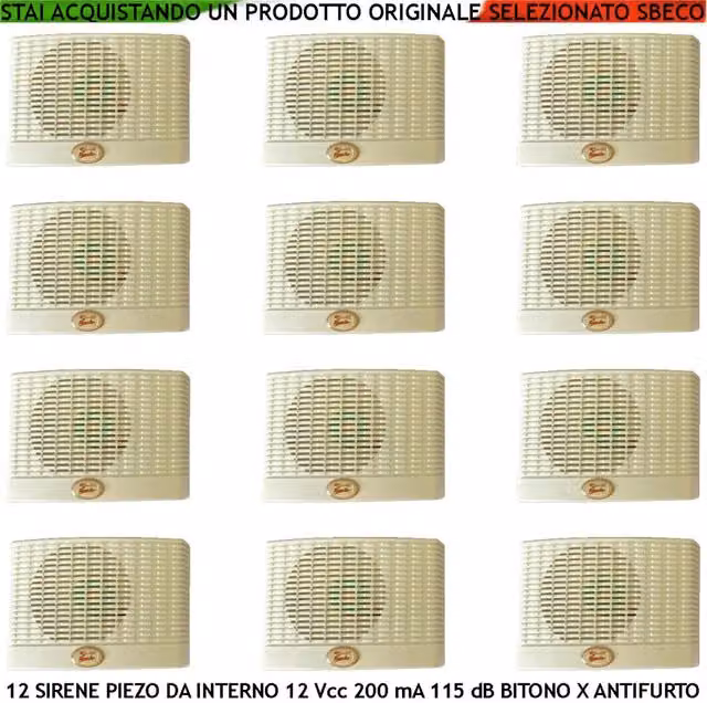 Set di 12 Sirene Antifurto da Parete Securvera Bianche con Diffusore Piezoelettrico, Acustica 115 dB, Alimentazione 12 Vcc, Contenitore in ABS IP32
