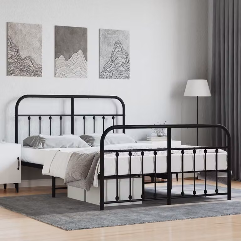 The Living Store Struttura letto con testiera e pediera in metallo nero 135x190 cm