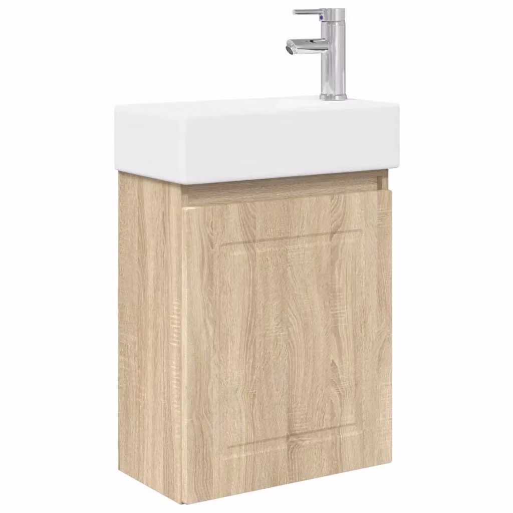 Mobile bagno moderno vidaXL in rovere e bianco con ante a battente, L: 45,5 cm, P: 22,5 cm, H: 84 cm – 2