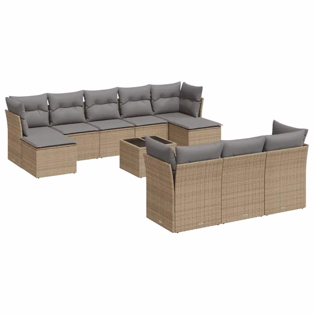 Set di Divani da Giardino VIDAXL a Forma di U in Polyrattan con 11 Cuscini Beige – 2