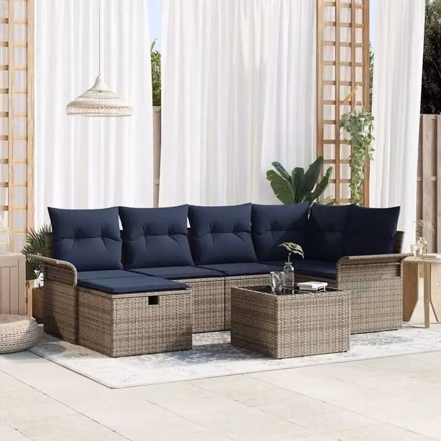 Set Divano da Giardino 7 pz Poly Rattan 3360226