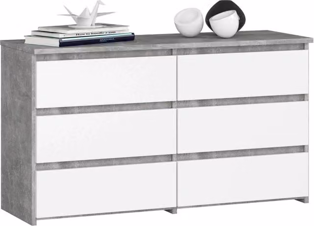 Cassettiera compatta AKORD CL100 in finitura Cemento con 6 cassetti e inserto frontale Bianco L/P/H: 100 x 35 x 57 cm