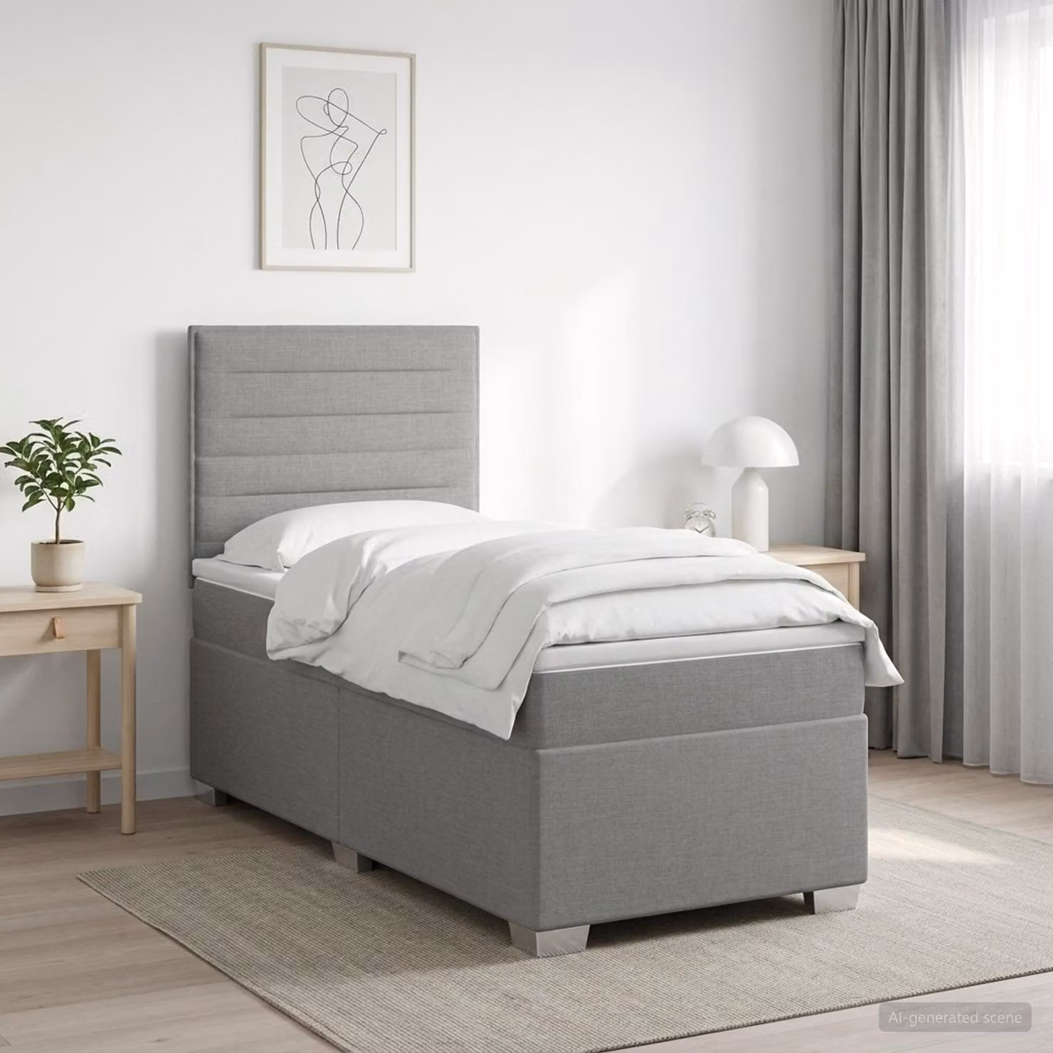 Letto box spring vidaXL con materasso a molle insacchettate, Grigio Chiaro, L/P: 100 x 200 cm