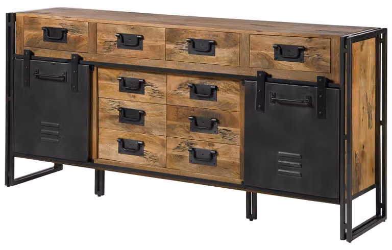 MASSIVMOEBEL24 | Credenza in legno di Mango 195x45x90 Laccato naturale /ferro grigio BLACKBURN #309