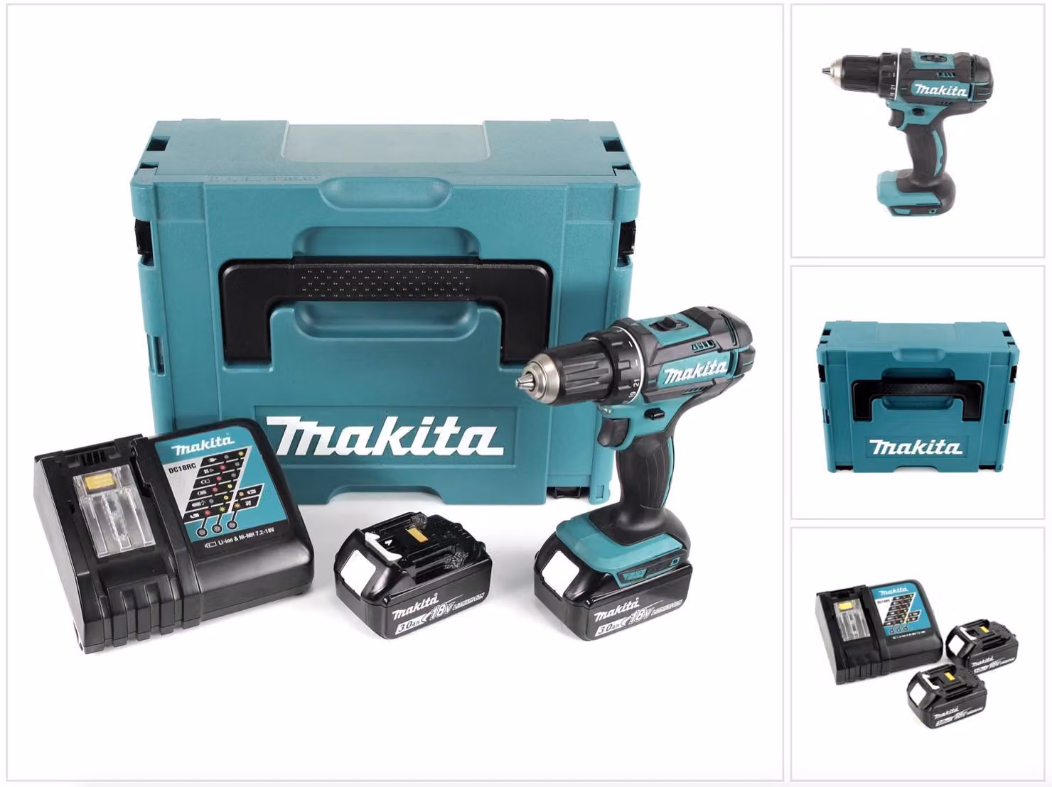 Makita DDF 482 RFJ Trapano avvitatore a batteria 18V / 62Nm in valigetta Makpac 2 + 2x Batterie 3,0 Ah + Caricabatterie