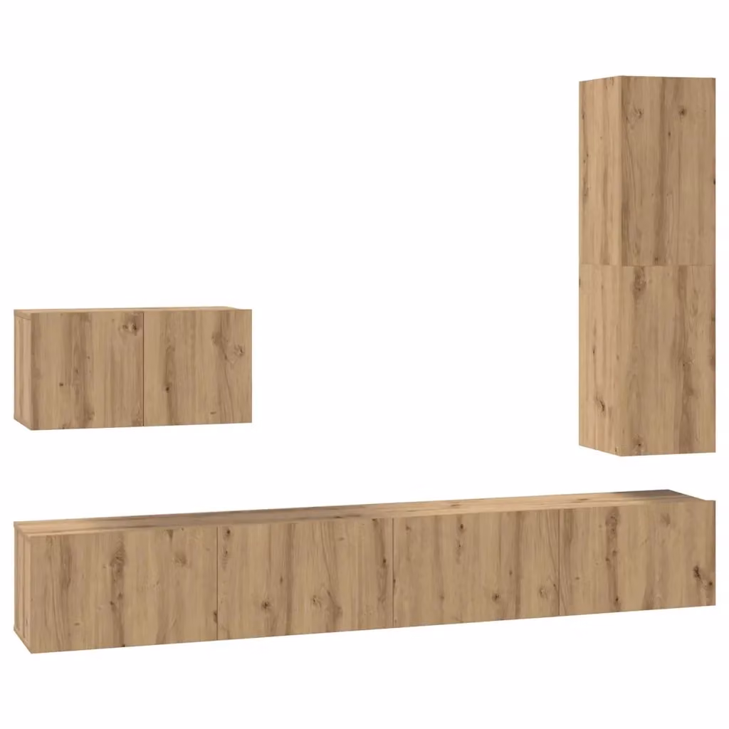 Set mobile TV moderno vidaXL in 4 pezzi color rovere, realizzato in legno e MDF per il tuo soggiorno, L/P/H: 190.5 x 35.35 x 110.0 cm – 2