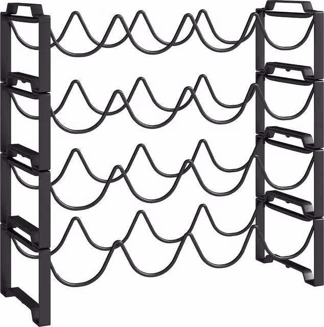 HOMCOM Portabottiglie a 4 Livelli a Onda Impilabili per 16 Bottiglie, in Metallo, 42.5x16.5x41 cm, Nero
