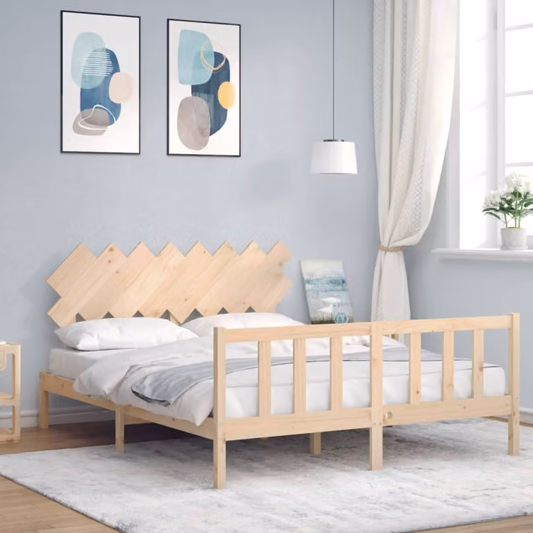 vidaXL Giroletto in legno massello di pino non trattato con doghe piatte, L/P/H: 160 x 200 x 80,5 cm