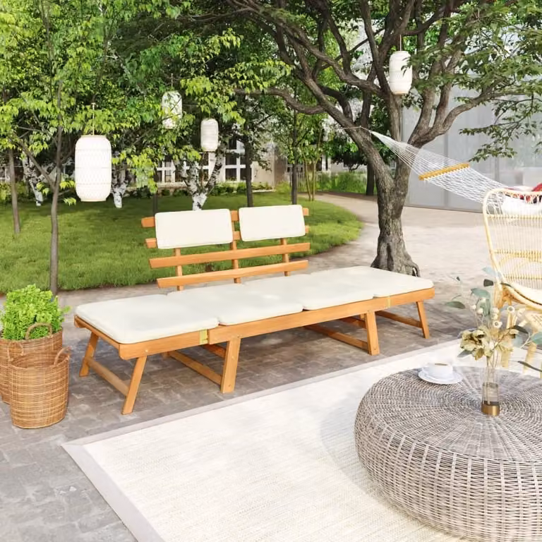 The Living Store Panca da giardino 2 in 1 con cuscini 190 cm in legno massiccio di acacia