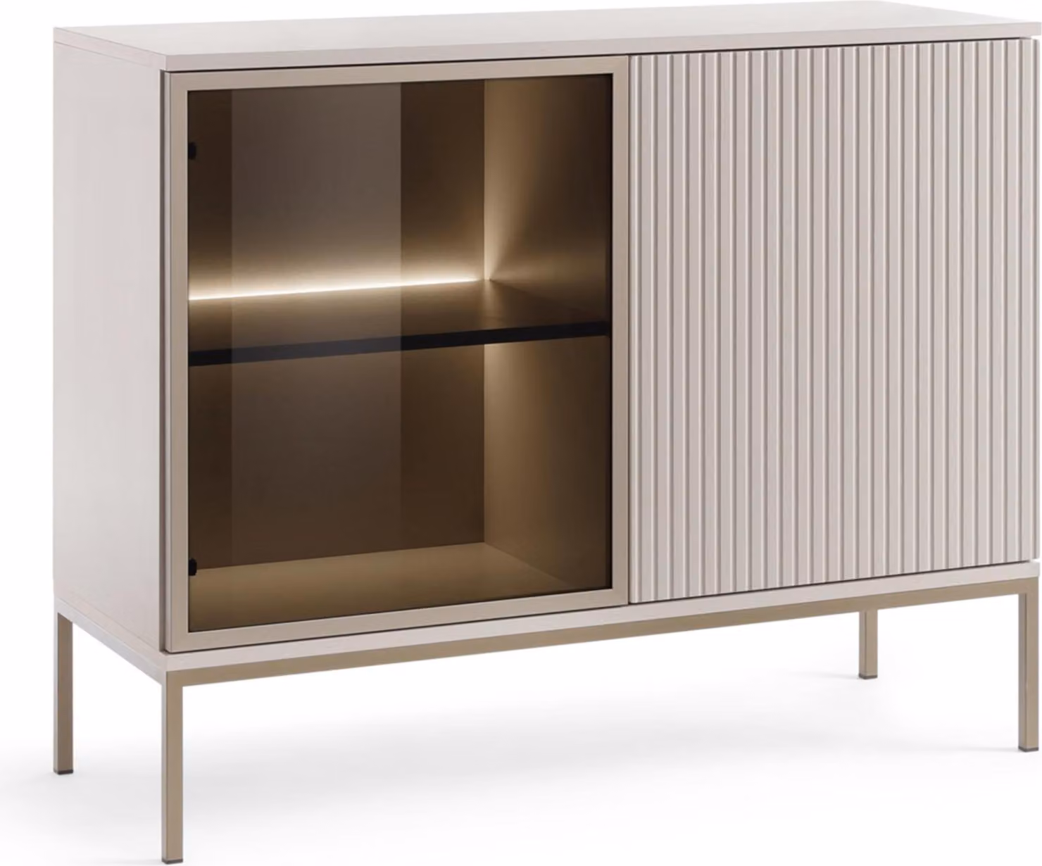 Laval K104 LED - cassettiera a tre ante con illuminazione, cashmere, larghezza 104 cm, altezza 83 cm, profondità 39 cm