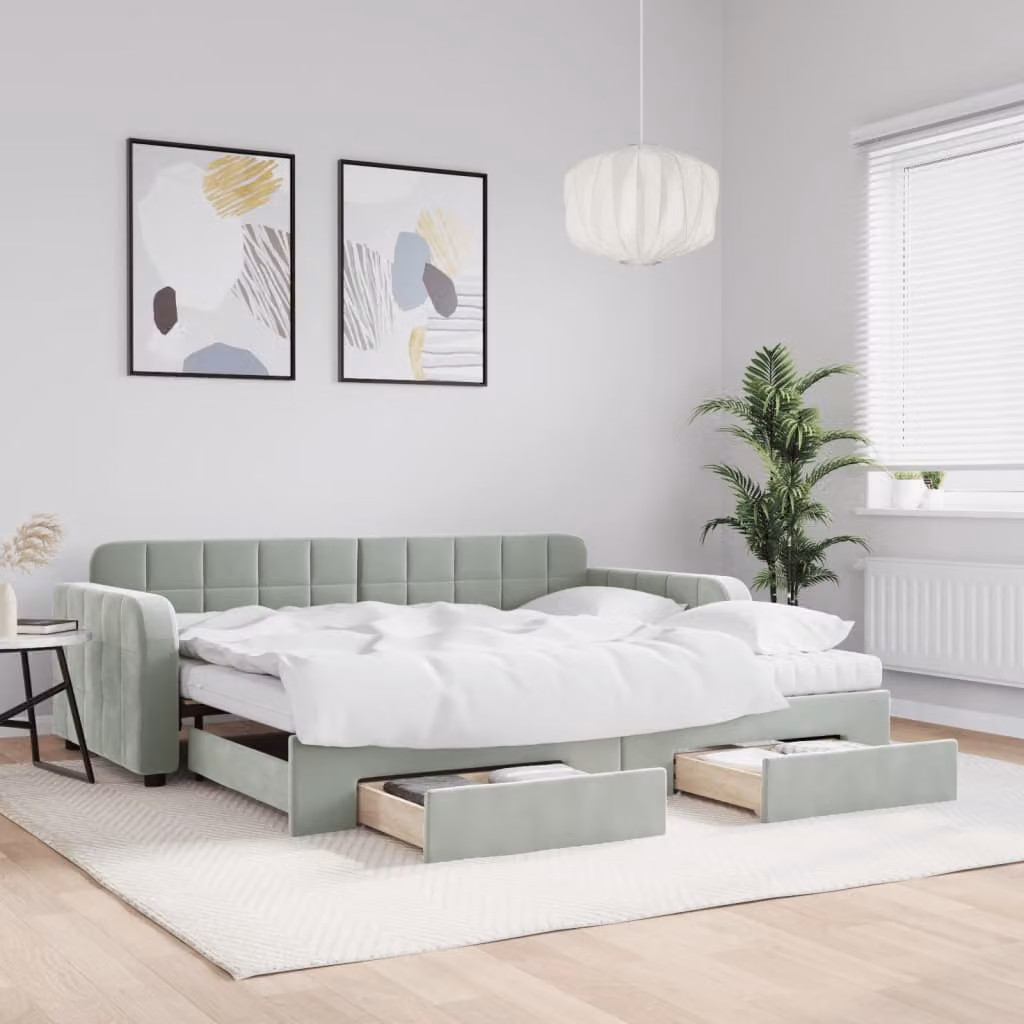 Divano Letto vidaXL in Velluto con Cassetti, Grigio Chiaro, 90x190 cm