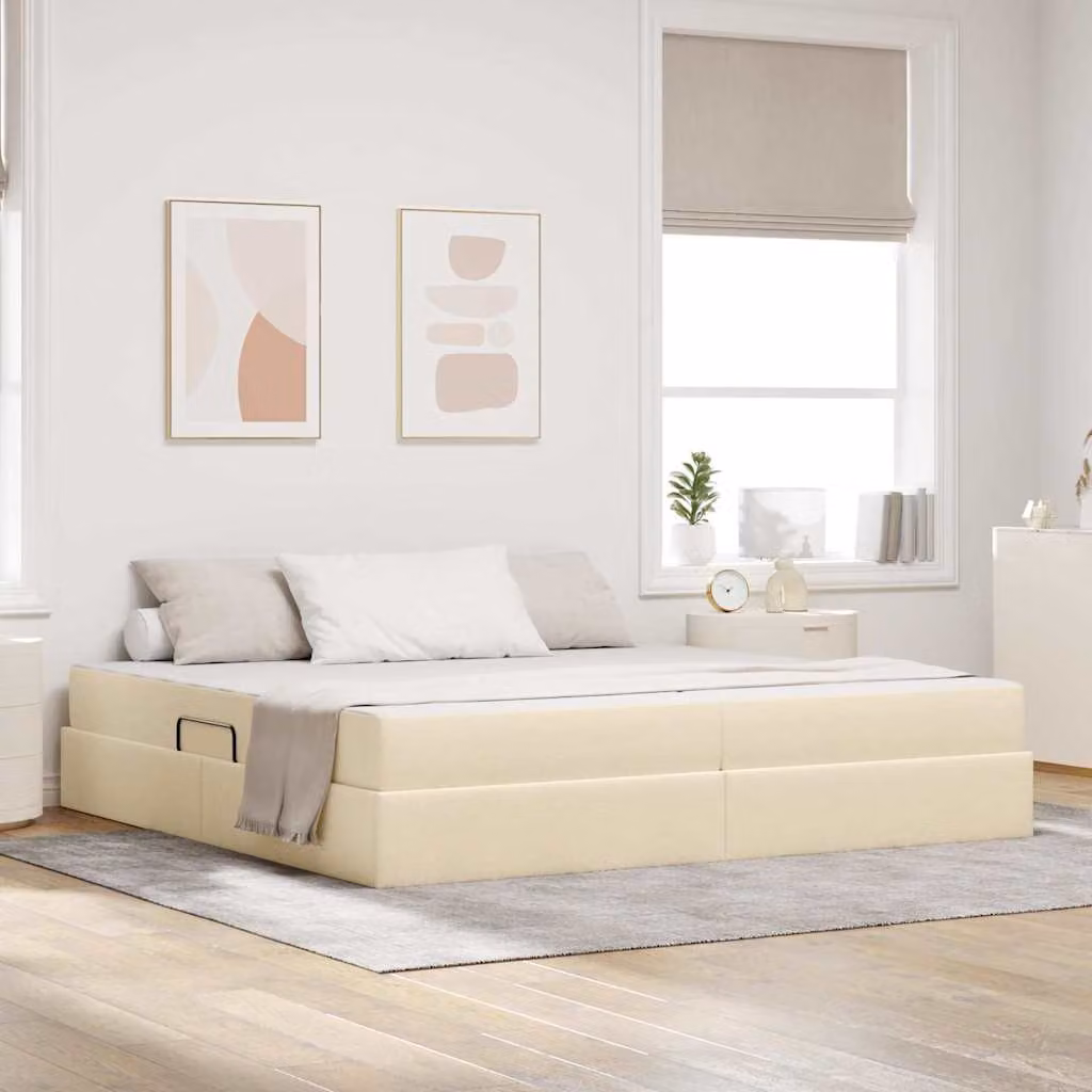 Letto con contenitore e materasso vidaXL moderno in tessuto beige e nero L/P/H: 200 x 200 x 204 cm