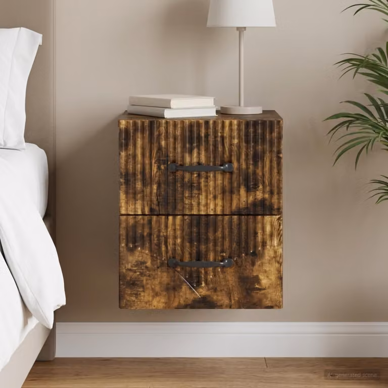 vidaXL Mobiletto da notte sospeso moderno Rovere Fumo, L 34,5 cm x P 33 cm x H 40 cm