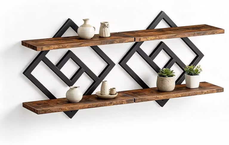 Ripiano da parete per cucina, realizzato in legno e metallo, set di 2 ripiani sospesi, ripiano da parete a 2 livelli, colore nero. Ideale per cucina, soggiorno e camera da letto