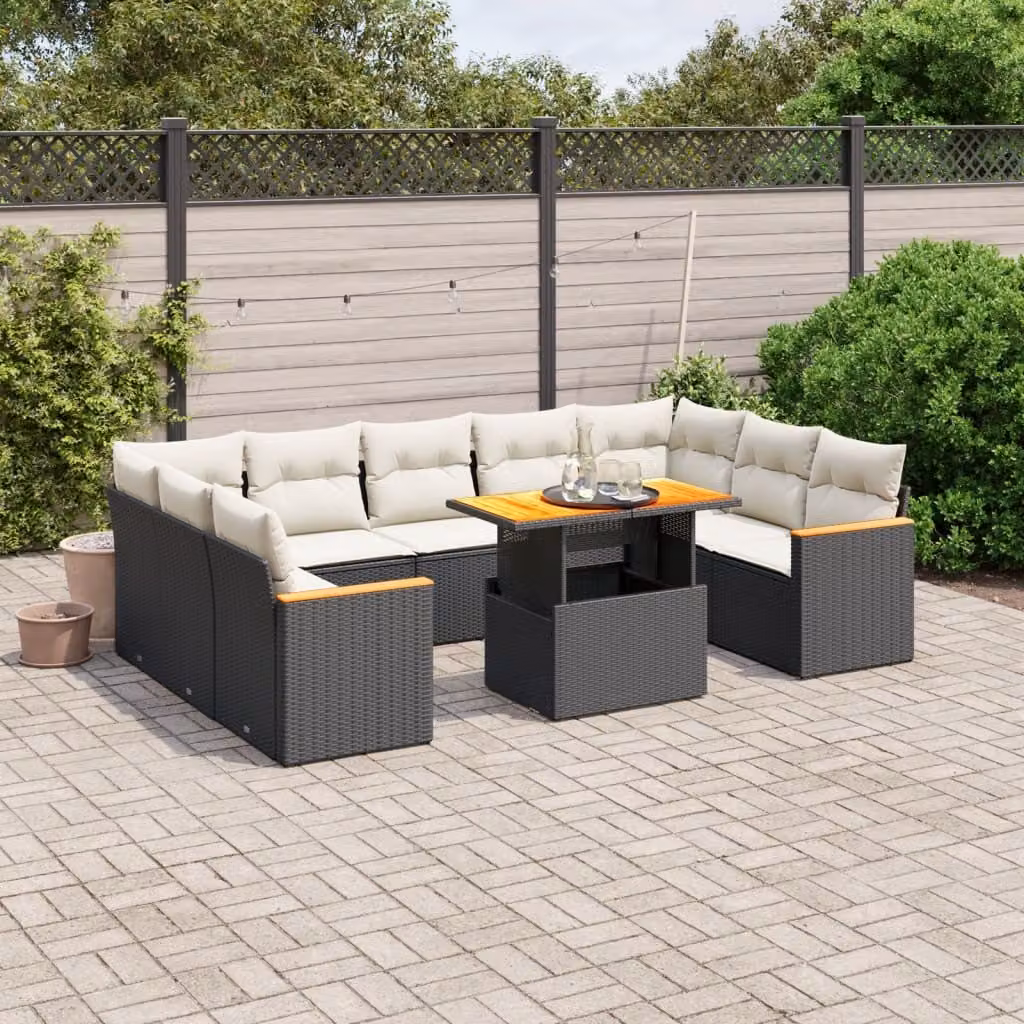 Maison Exclusive - Set Divani da Giardino 11 pz con Cuscini in Polyrattan Nero