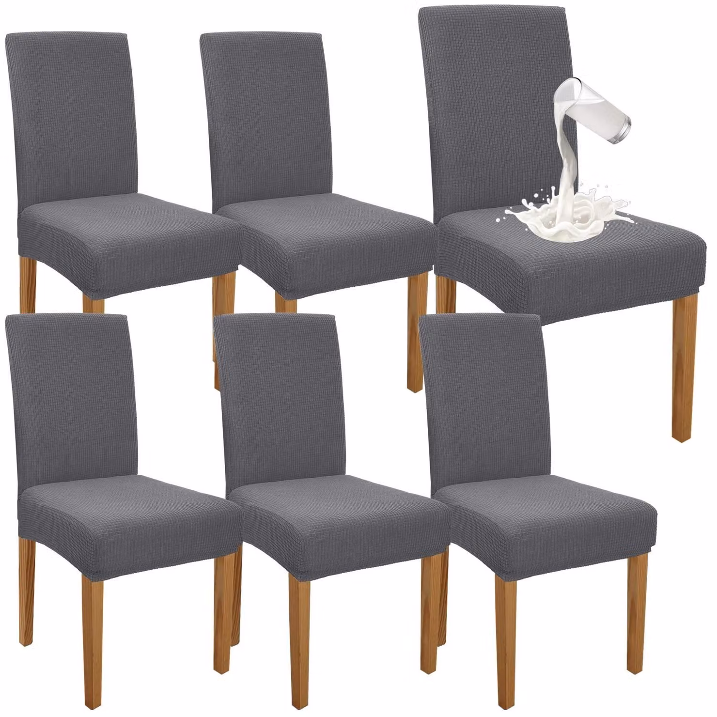 Set di 6 copri-sedia da pranzo impermeabili, color grigio chiaro
