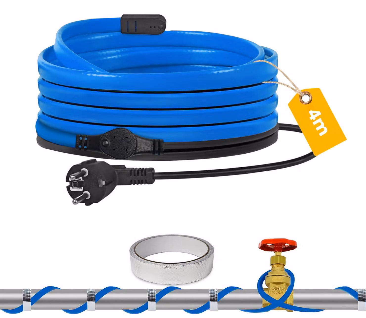 Cavo riscaldante con termostato, auto-regolante, 20 W/m, impermeabile, per la protezione di tubazioni dell'acqua