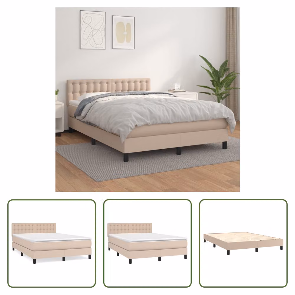The Living Store Letto a molle insacchettate Materasso Cappuccino-Marrone 140x190cm Similcuoio