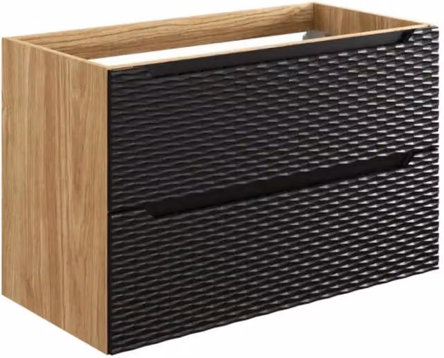 Mobile sottolavabo YOKA – 2 cassetti – Rovere chiaro e nero – L90 × P46 × H57 cm – Da appendere