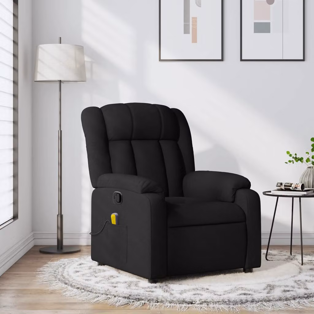 vidaXL Poltrona reclinabile relax in tessuto nero con braccioli e leva manuale