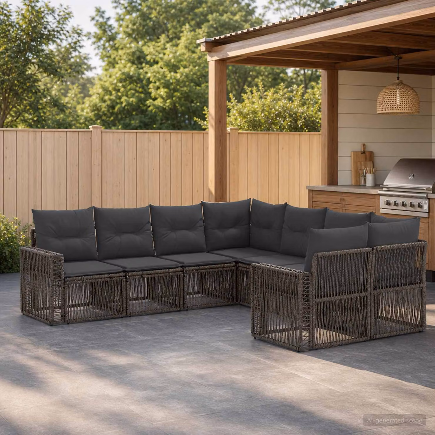 Set Divano da Giardino vidaXL a 8 posti in Forma a U, Colore Antracite e Grigio, Struttura in Acciaio Verniciato a Polvere con Cuscini Inclusi