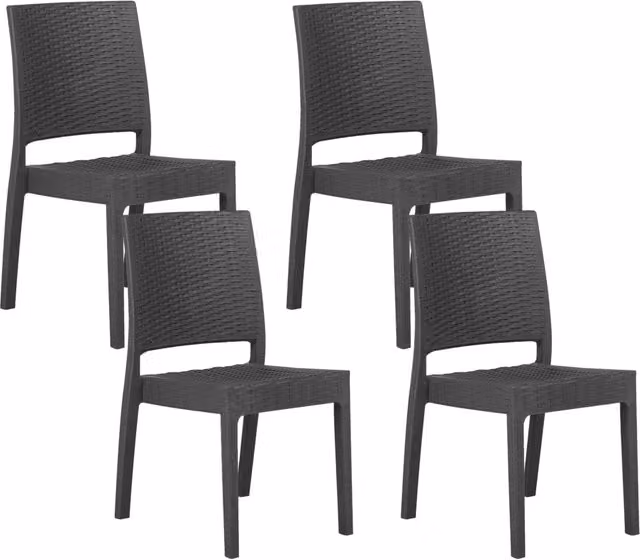 Set di 4 sedie da giardino impilabili BELIANI in plastica e rattan grigio opaco per esterno stile minimalista