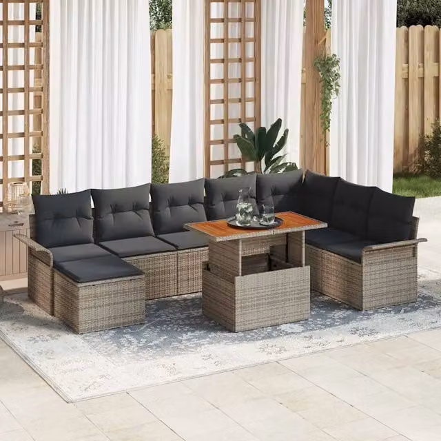 Set Divano da Giardino 9 pz Grigio Poly Rattan 3358106