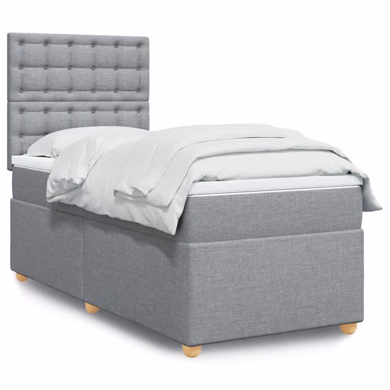 vidaXL Giroletto a Molle con Materasso Ibrido in Tessuto Grigio Chiaro e Bianco L/P/H: 100 x 200 cm