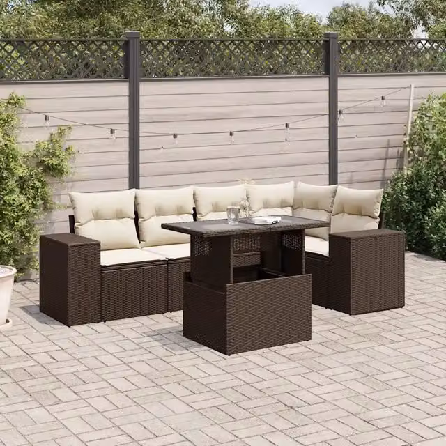 Set Divano da Giardino 6 pz con Cuscini Marrone in Polyrattan 3269153