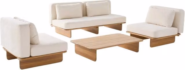 Set salotto da giardino Sweeek in legno di acacia con cuscini beige per 4 persone