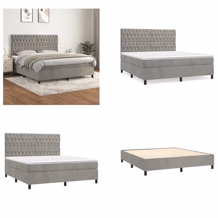 vidaXL Letto a molle con materasso grigio chiaro 180x200 cm in velluto