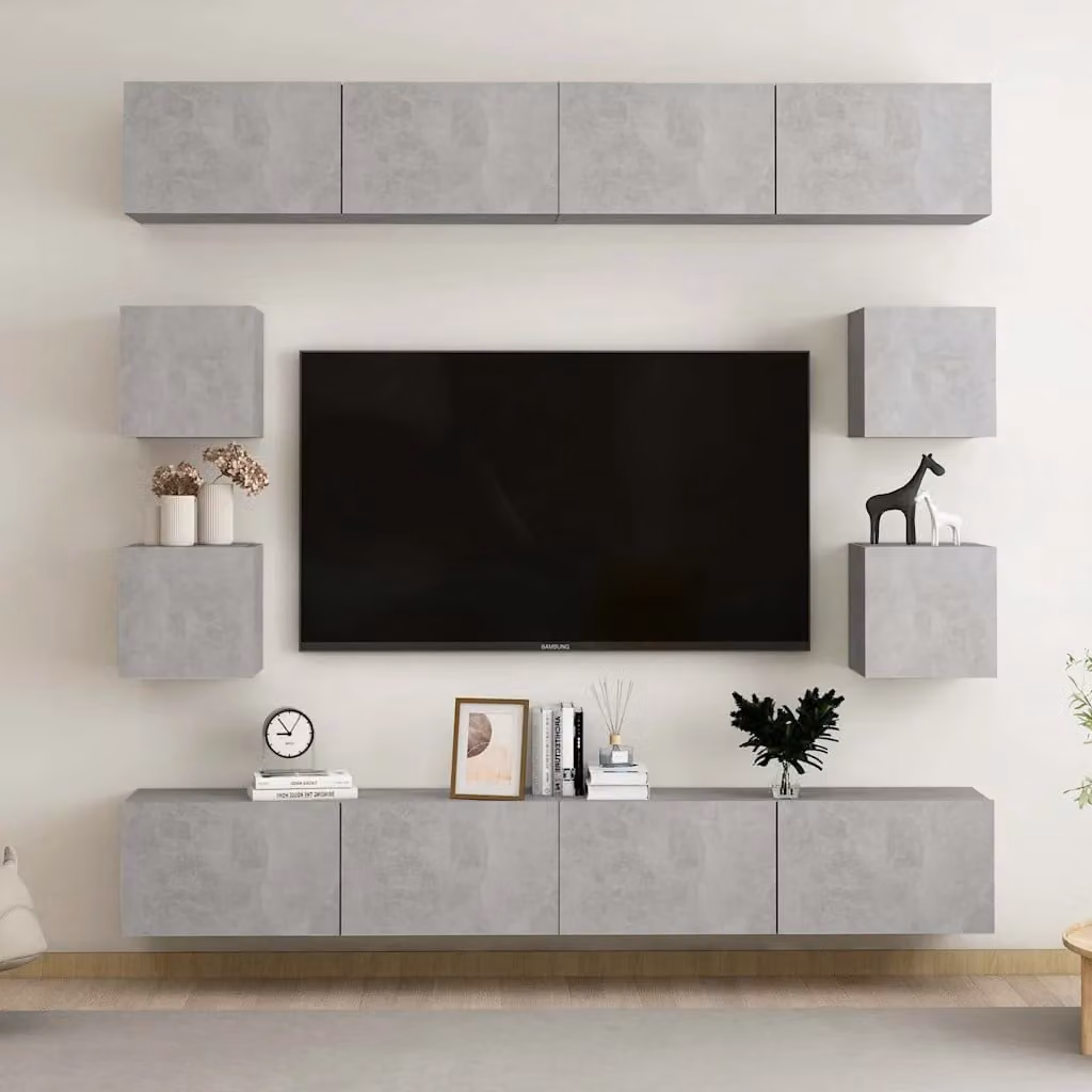 Set di mobili porta TV moderno vidaXL in legno e MDF, 8 pezzi, Grigio Cemento