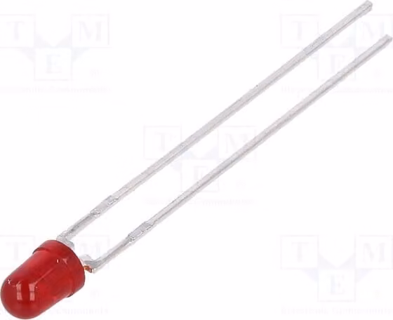 2 LED a LED rossi da 3 mm, modello HLMP-K101, di montaggio a foro passante (THT), angolo di emissione di 60°, luminosità di 22÷45 mcd