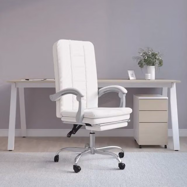 Poltrona da ufficio executive vidaXL bianca in similpelle con rotelle e braccioli – 1