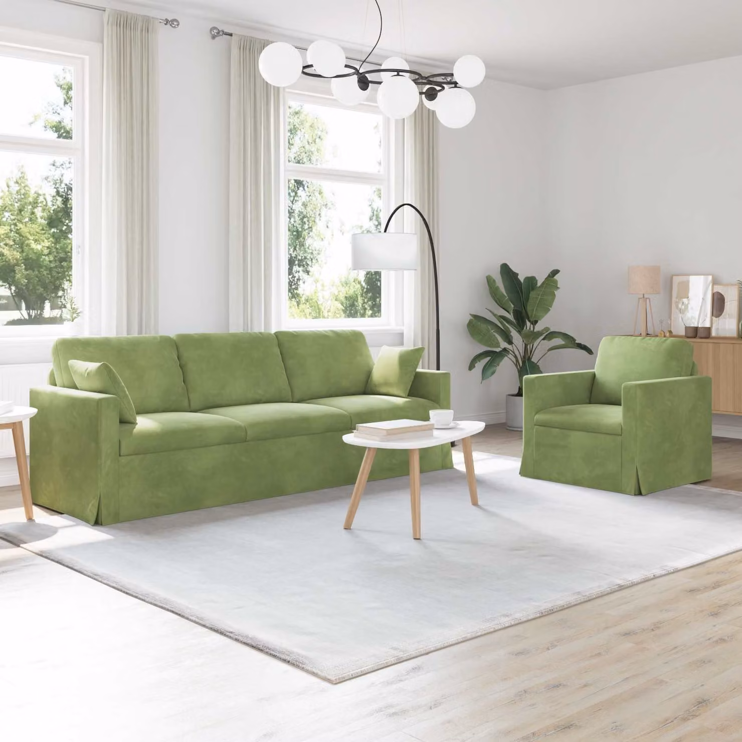 Set di 2 divani moderni vidaXL in velluto verde e nero con struttura in metallo e cuscini inclusi