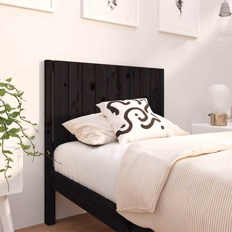Testiera per letto vidaXL in legno massello di pino nero, stile rustico, L 95,5 cm x P 4 cm x H 100 cm