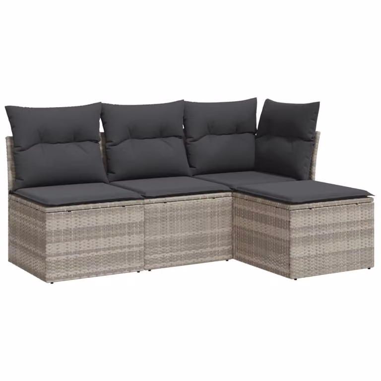 Set Divano da Giardino 4pz con Cuscini Grigio Chiaro Polyrattan