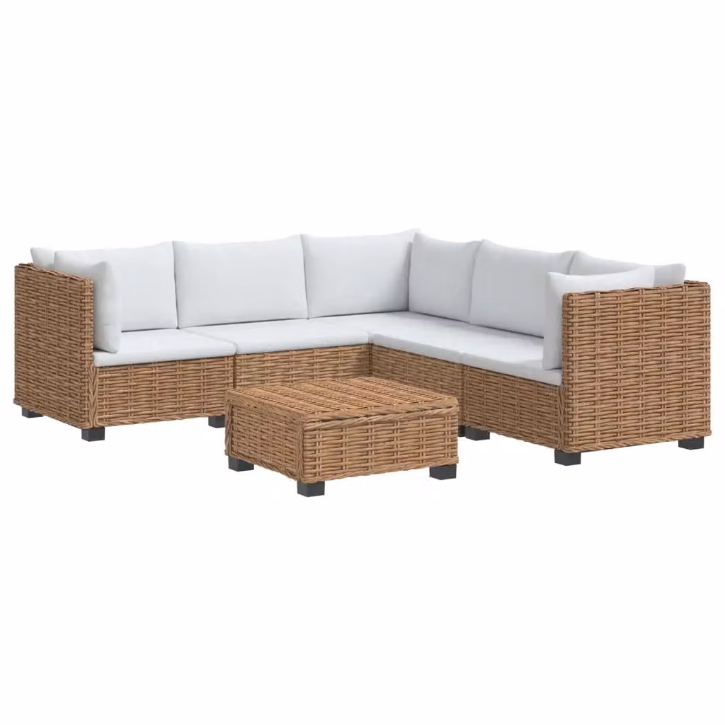 Set Lounge da Giardino a Forma di L vidaXL in Polyrattan con Cuscini Beige e Bianco – 2