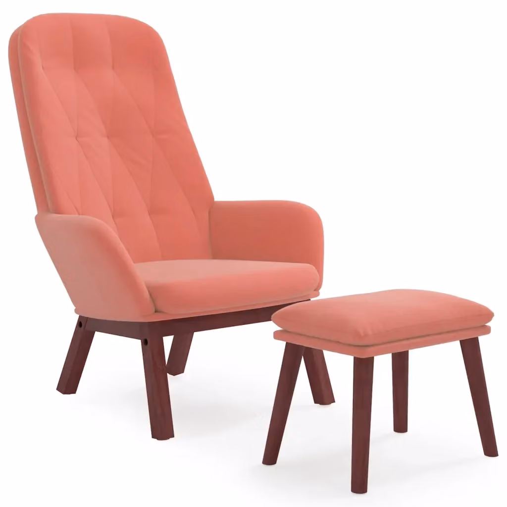Poltrona Relax con Poggiapiedi vidaXL in Velluto Rosa con Imbottitura in Schiuma e Struttura in Legno e Metallo – 2