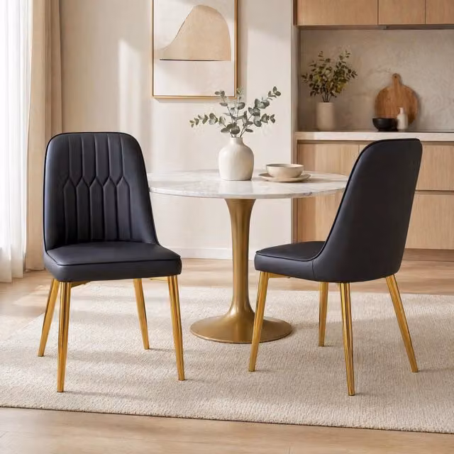 Sedia da pranzo moderna MODFU in ecopelle nera e oro con gambe in metallo, Altezza: 89 cm