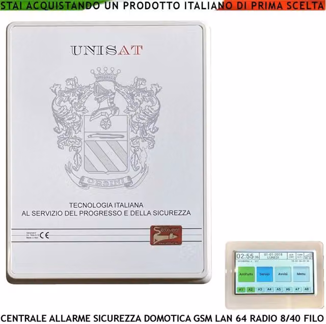 Centrale Impianto di Sicurezza Securvera con 64 Zone, 8 Filo e Radio 868 MHz, Espandibile a 40 Collegamenti, Gestione tramite App, RFID e GSM/GPRS, Colore Bianco
