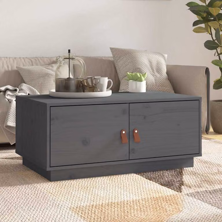vidaXL Tavolino da Salotto Moderno in Legno di Pino Grigio L: 80 cm, P: 50 cm, H: 35 cm