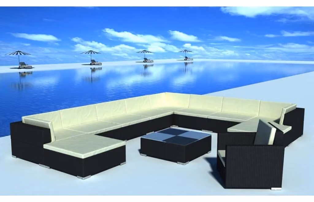 Maison Exclusive - Set da giardino da 12 pezzi con cuscini in polyrattan nero