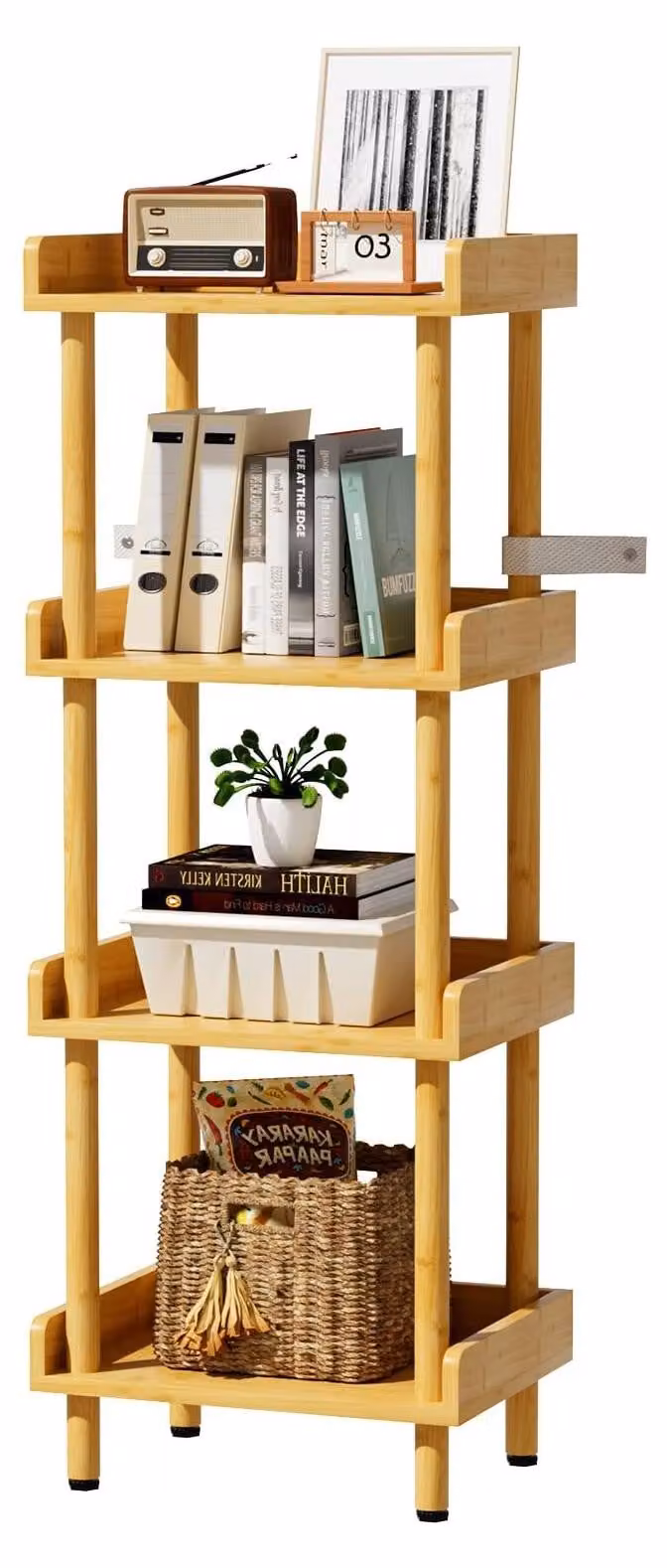 Solidchoice - Scaffale portaoggetti multifunzionale in bambù con 4 ripiani