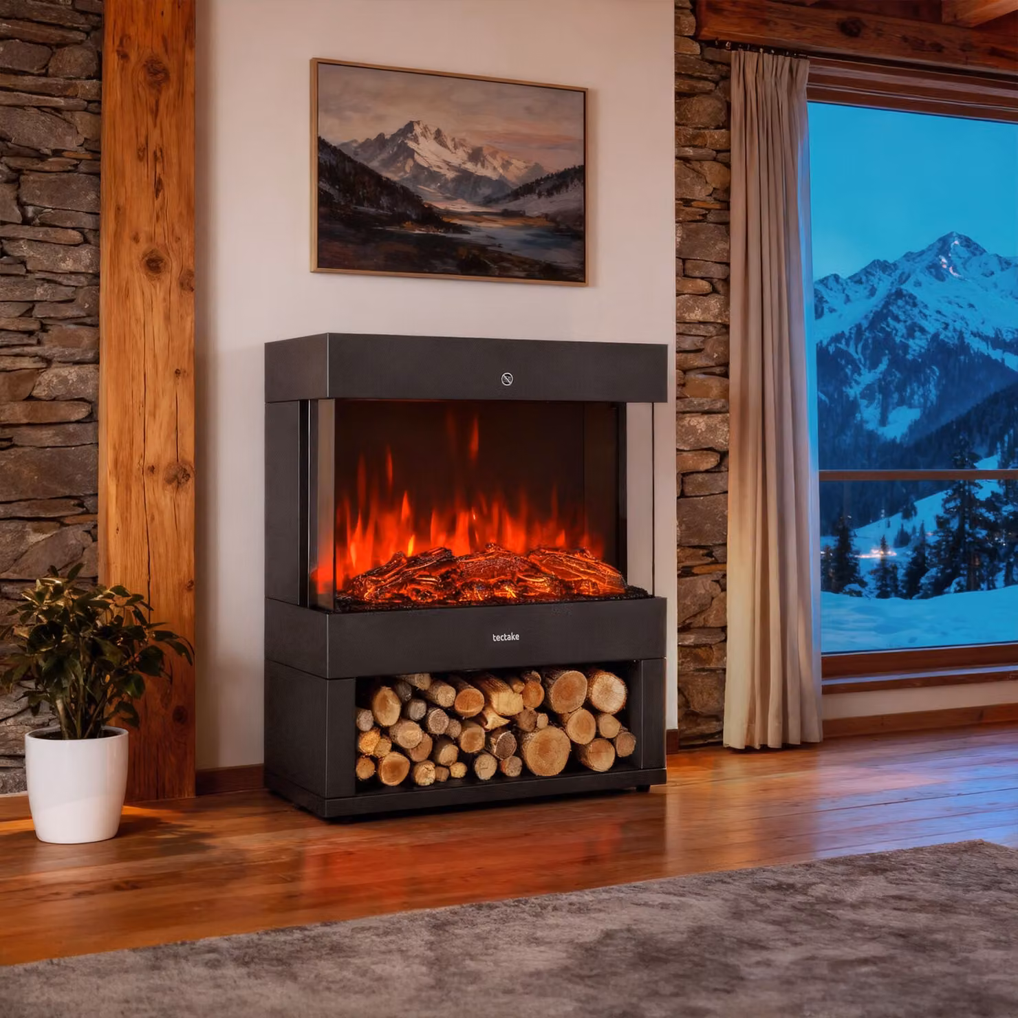 Caminetto elettrico Leora TecTake GmbH con effetto fiamma, termostato e 2 livelli di calore, nero – 2