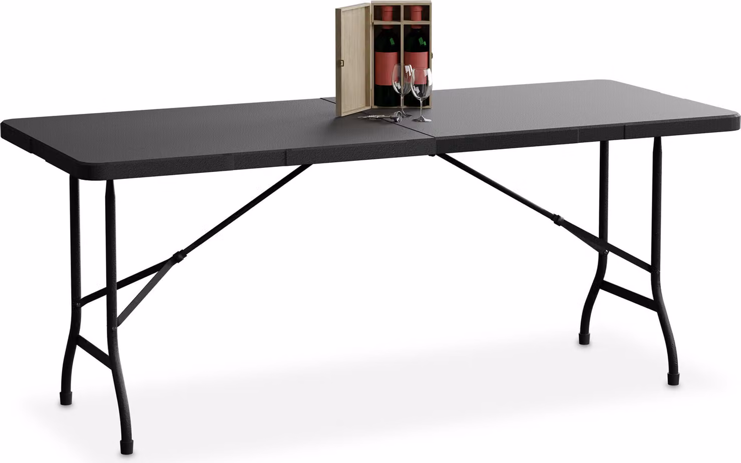Tavolo da giardino Relaxdays, pieghevole, L x P x A: 72 x 180 x 74 cm, plastica, acciaio, resistente alle intemperie, 8 persone, tavolo da campeggio, nero
