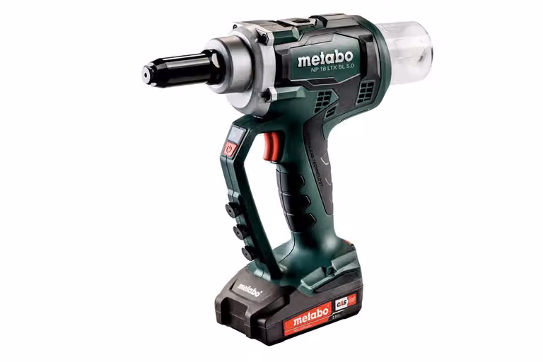 Pistola di rivettatura a batteria ricaricabile NP 18 LTX BL 5.0, 18V 2x2Ah Li-Ion + ASC 55, 619002500