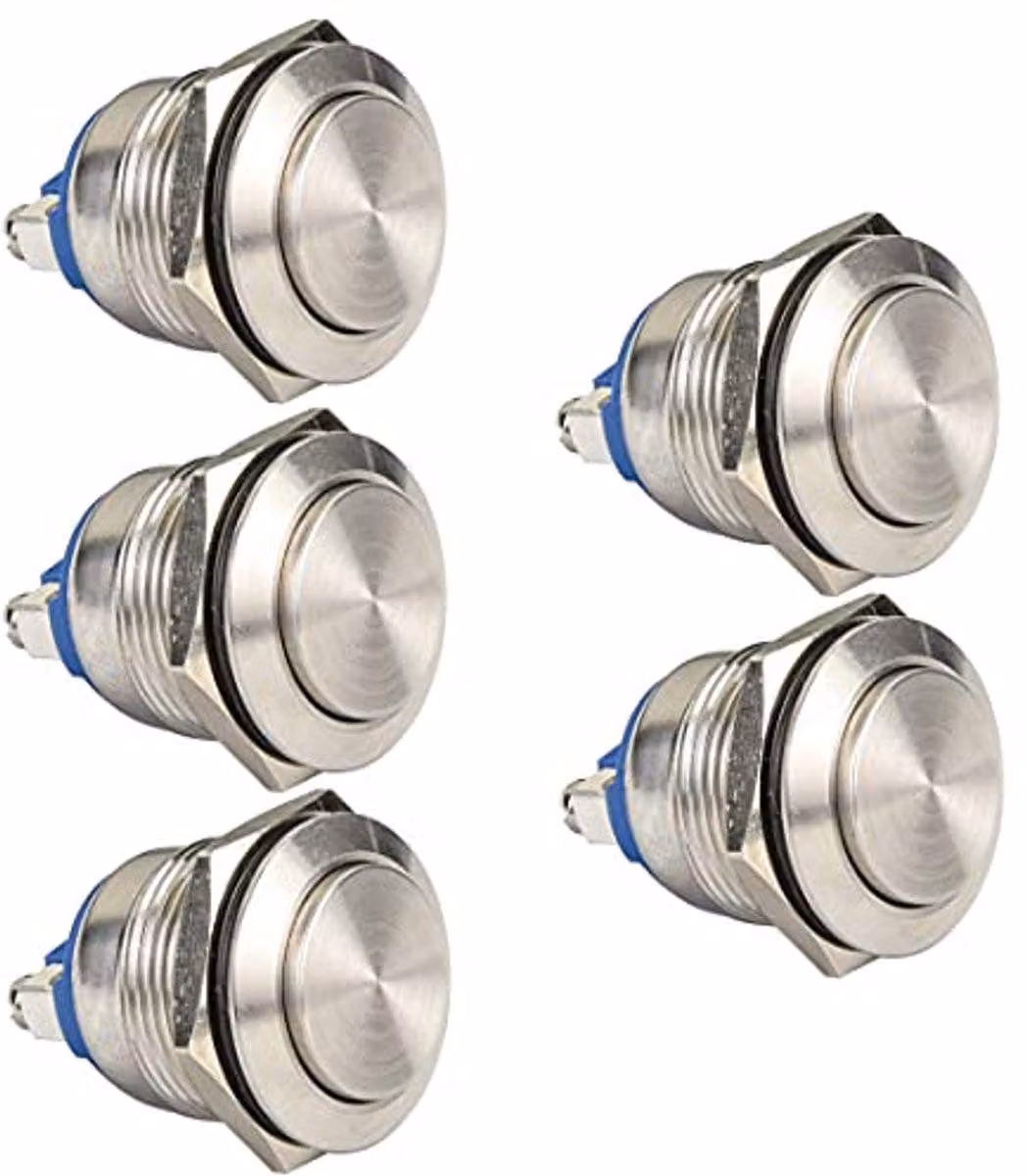 5 pulsanti a pressione momentanei, impermeabili, da 19 mm, con corrente nominale di 5A e tensione nominale di 12V/24V/125V/250VAC