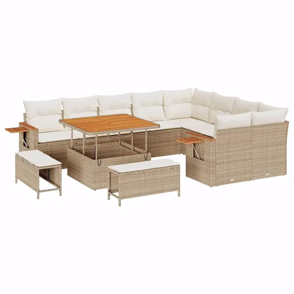Set Divano da Giardino vidaXL a Forma di L con 11 Posti, Colore Beige, Include Elementi Angolari, Ottoman e Tavolino da Esterno – 2